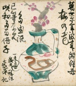 笹島喜平画賛色紙「梅の花瓶」/のサムネール