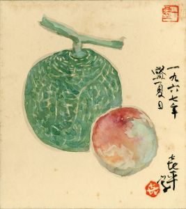笹島喜平画賛色紙「メロンと桃の図」/のサムネール
