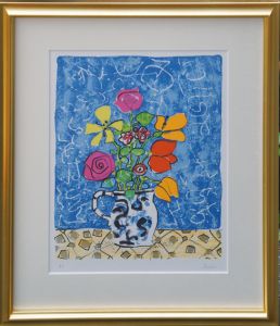 ポール・アイズピリ版画額「花瓶の花（青）」/のサムネール