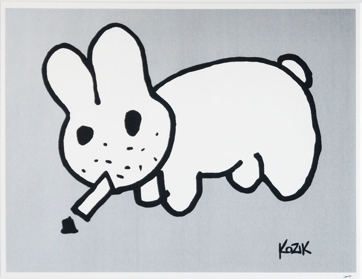 フランク・コジック版画額「Smoking Rabbit（Silver）」／Frank Kozik 
