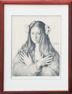 牧野邦夫版画額「女性像　1983」/Kunio Makino