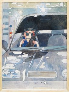 タカノ綾版画額「夜犬ドライブ」/Aya Takanoのサムネール