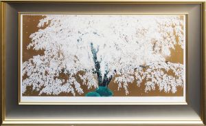 中島千波版画額「天龍寺の晴日枝垂桜」/Chinami Nakajima
