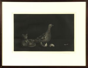 佐藤暢男版画額「メキシコの鳩と猫」/Nobuo Satoのサムネール