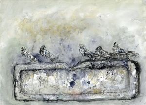 須田寿水彩画「タルキニアの鳩」/Hisashi Sudaのサムネール