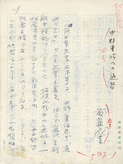 藤森成吉草稿「中野重治への返答」／Seikichi Fujimori