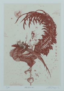 多賀新版画額「朱雀(南方の神)」/Shin Tagaのサムネール