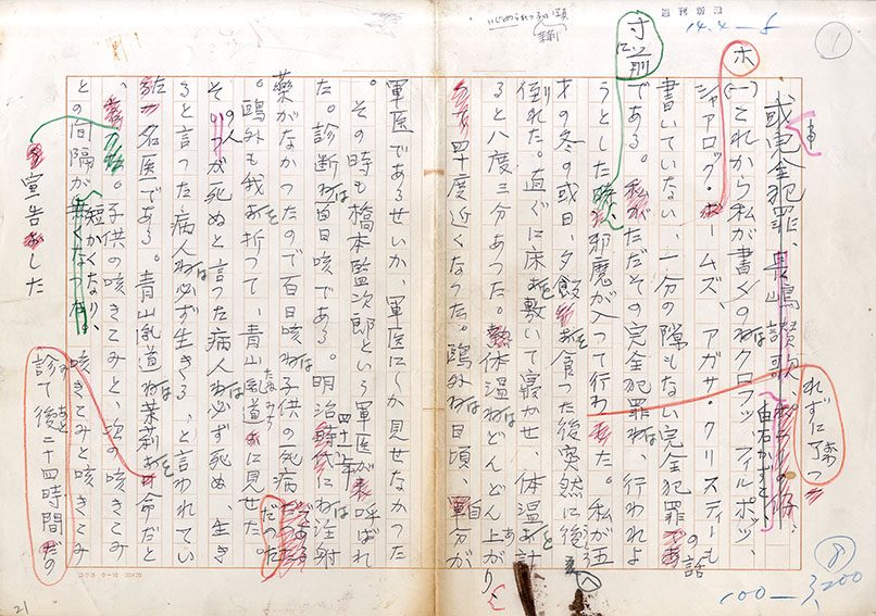森茉莉草稿「或る完全犯罪、長嶋讃歌、白石かずこ」／Mari Mori