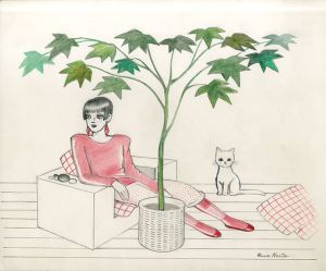 座る女性と猫/内藤ルネ
