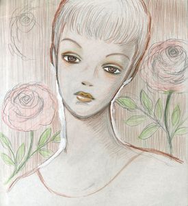 花とショートカットの女性/内藤ルネのサムネール