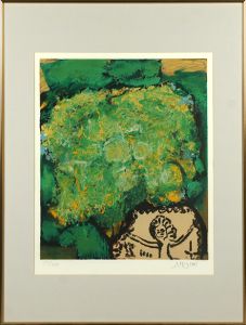 三岸節子版画額「花(緑)」/Setsuko Migishiのサムネール