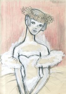 花冠をつけた白いドレスの女性/内藤ルネ