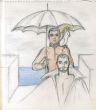 肩に鳥をのせて傘をさす男2人/内藤ルネのサムネール