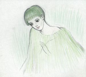 緑のショートヘアの女性/内藤ルネ