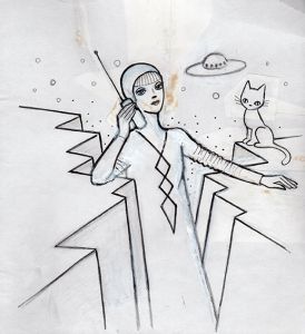 UFO　猫　近未来風な女性/内藤ルネのサムネール