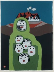 畦地梅太郎版画額「火の山の家族」/Umetaro Azechiのサムネール