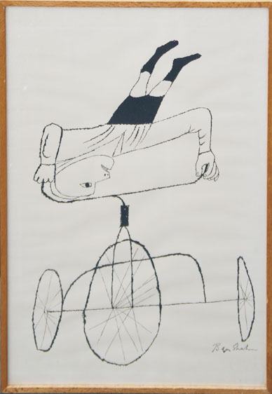 ベン・シャーン版画額「自転車」 Ben Shahn 1968年／シルクスクリーン　版上サイン　裏面に南天子画廊シール付　90.5×61.5　額面93×64