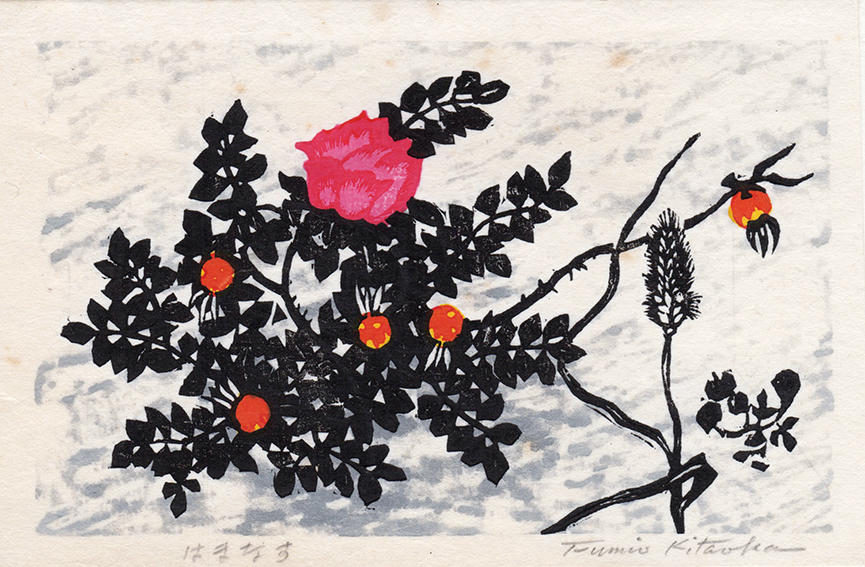 北岡文雄版画「はまなす」 北岡文雄版画「はまなす」