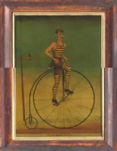西洋ガラス絵額「自転車に乗った伊達男」/のサムネール