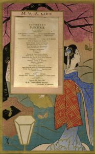 竹久夢二木版画額　「日本郵船　靖国丸　さよならディナー・メニュー」/Yumeji Takehisa