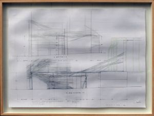 川俣正画額「デストロイド・チャーチ　Destroyed Church Project Of Kassel Documenta 8」/Tadashi Kawamata