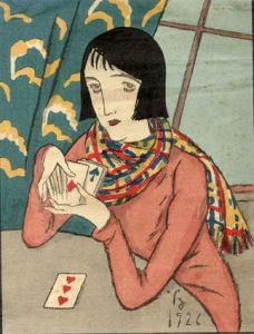 竹久夢二版画額「占い」/