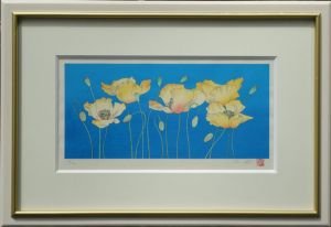 中島千波版画額「芥子」/中島千波