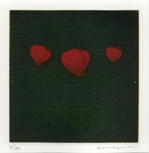 浜口陽三銅版画額「3匹の蝶」/浜口陽三