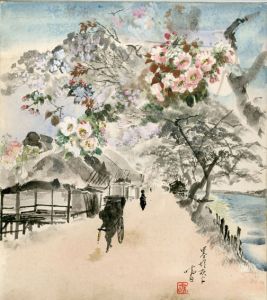 伊藤晴雨色紙「墨堤夜」/