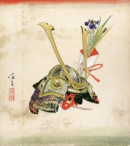 伊藤晴雨色紙「兜」/