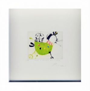 舟田潤子版画額「cock a doodle doo cafe」/舟田潤子