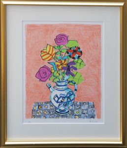 ポール・アイズピリ版画額「花瓶の花（オレンジ）」/