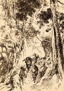 伊藤晴雨画稿額「かご山越」/伊藤晴雨