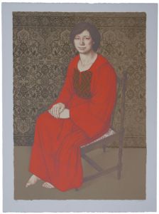 相笠昌義版画「民族衣装の女（赤）」/相笠昌義