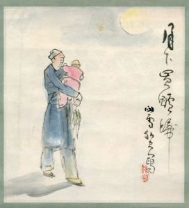 橋本関雪画賛色紙幅「月下」/