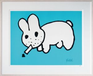フランク・コジック版画額「Smoking Rabbit（Blue）」/Frank Kozik