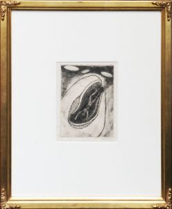駒井哲郎版画額「すると、さながらいまのいま水面から頭を擡げて空いっぱいに開いた真黒な鯨の巨大な口のような暗い穴が、　九つの夢からより」/Tetsuro Komaiのサムネール
