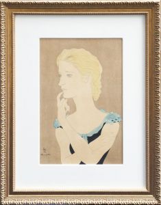藤田嗣治版画額「ブロンドの女」/Leonard Foujita