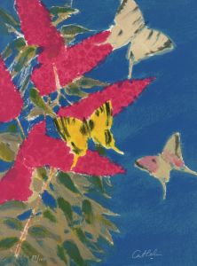 ベルナール・カトラン版画額「花と蝶（仮題）」/Bernard Cathelin
