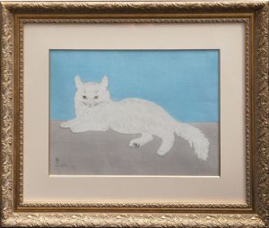 藤田嗣治版画額「白い猫」/Leonard Foujitaのサムネール