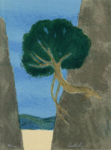 ベルナール・カトラン版画額「崖の木（仮題）」/Bernard Cathelinのサムネール