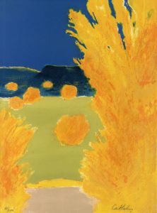 ベルナール・カトラン版画額「黄色の木の庭（仮題）」/Bernard Cathelinのサムネール