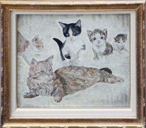 服部和三郎画額「五匹の猫」/Wasaburo Hattoriのサムネール