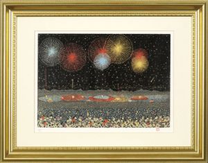 山下清版画額「長岡の花火」/Kiyoshi Yamashita