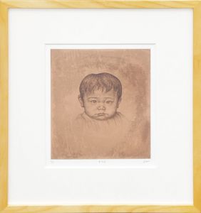 相笠昌義版画額「童児図」/Masayoshi Aigasa