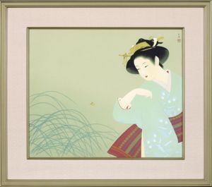 上村松園版画額「新蛍」/Shoen Uemura