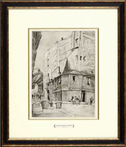 藤田嗣治版画額「コルネーユ市場」/Leonard Foujita