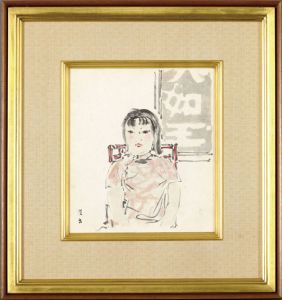 向井潤吉色紙額「姑娘」/Junkichi Mukai