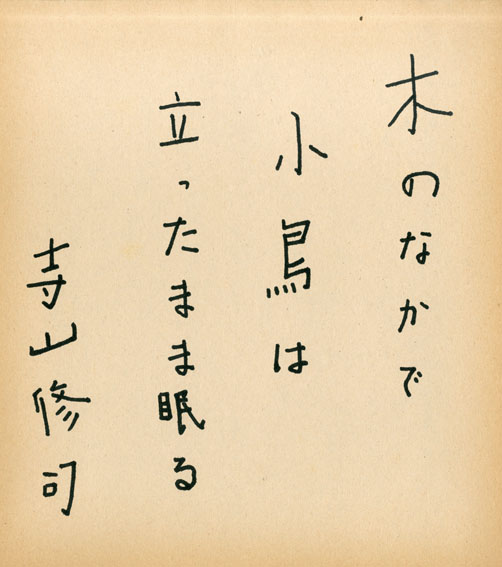 【18％OFF】 Shuji Terayama / 寺山修司色紙「木のなかで小鳥は立ったまま 寺山修司