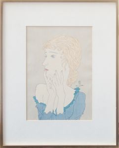 藤田嗣治版画額「ブロンドの女」/Leonard Foujita
